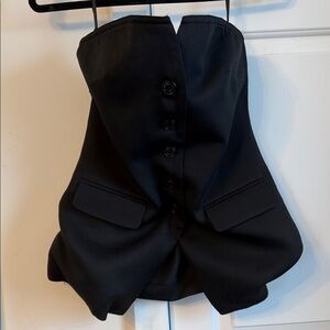 Commense Black Strapless Button-Up Top